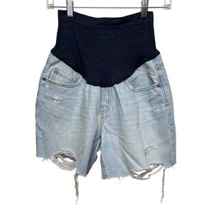 Old Navy Maternity Slouchy Straight Jean Shorts Size 4 Blue Ripped Frayed